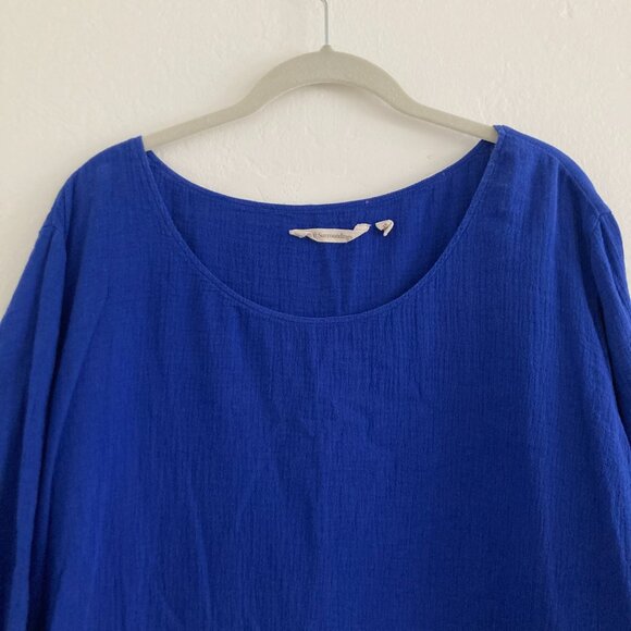 Soft Surroundings Womens 2X Blue 3/4 Sleeve Blouse Artsy Round Neck Minimalist - Picture 2 of 9